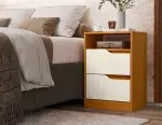 Buró de Madera MDP Bertolini Sole con 2 cajones, Tiradores doble vista color Cinamomo Off White