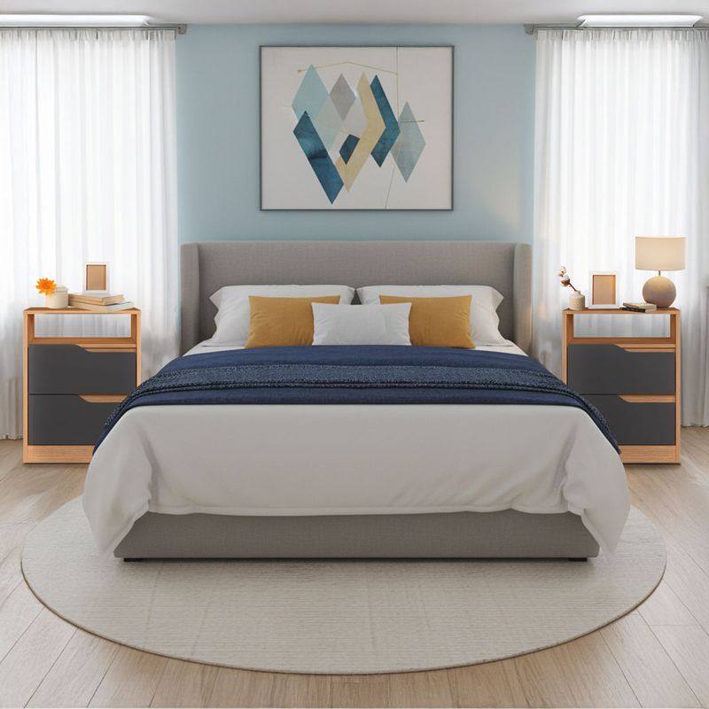 Set de 2 Mesas de Noche de Madera MDP Bertolini Sole Freijo Gris 2 Cajones Con Jaladeras de Metal