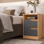 Set de 2 Burós Bertolini Sole Freijo Gris 2 Cajones Con Jaladeras de Metal
