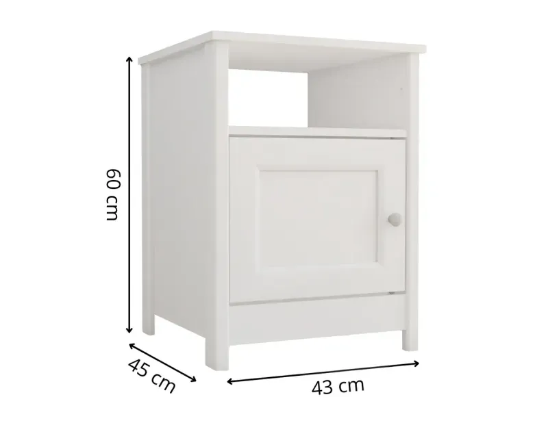 Medidas de Buró Mesita de Noche Bertolini DM 120 Mesilla de Cama Minimalista con 1 estante y 1 puerta color Blanco