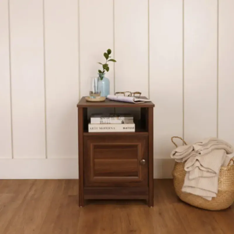Buró Bertolini DM 120 Mesilla de Cama Minimalista con 1 estante y 1 puerta color Imbuia