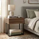 Mesita de Noche de Madera MDP Bertolini 1342 Mesa Auxiliar Minimalista con 1 Cajón color Legno con Negro