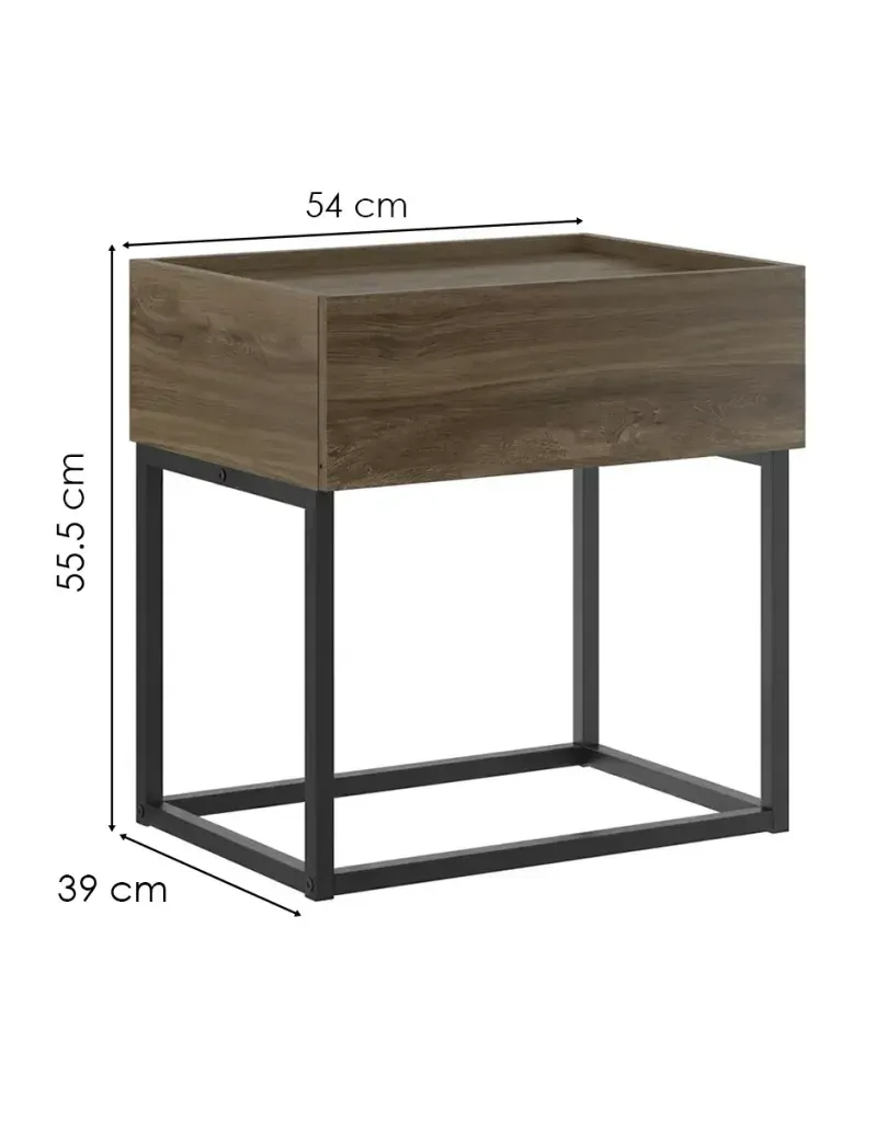 Medidas Buró Mesita de Noche Bertolini 1342 Mesa Auxiliar Minimalista con 1 Cajón color Legno con Negro