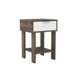 Buró Mesita de noche de Madera MDP Bertolini RT 3128 con 1 Cajón y 1 Nicho color Rústico y Blanco