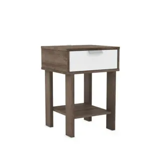 Buró Mesa de noche Bertolini RT 3128 con 1 Cajón y 1 Nicho color Rústico y Blanco