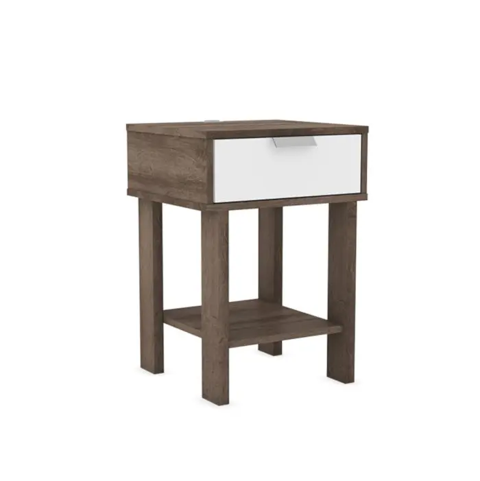 Buró Mesita de noche de Madera MDP Bertolini RT 3128 con 1 Cajón y 1 Nicho color Rústico y Blanco