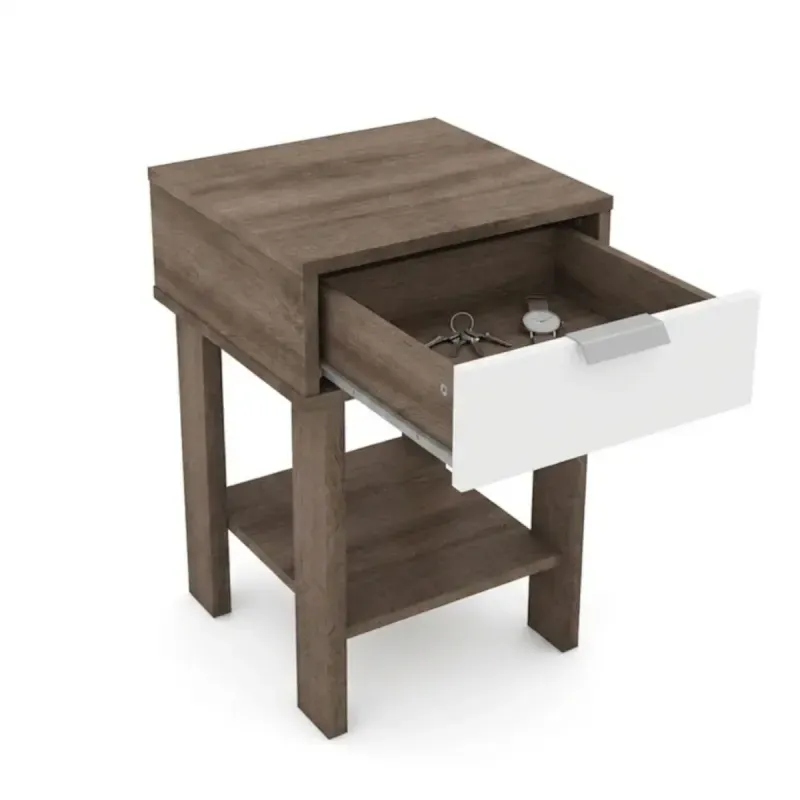 Mesita de noche de Madera MDP Bertolini RT 3128 con 1 Cajón y 1 Nicho color Rústico y Blanco