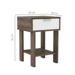 Medidas de Buró Mesita de noche de Madera MDP Bertolini RT 3128 con 1 Cajón y 1 Nicho color Rústico y Blanco