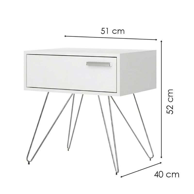 Medidas de Mesa Auxiliar Moderna Bertolini 881 Mesita de Noche Lateral para Sala con 1 cajón color Blanco