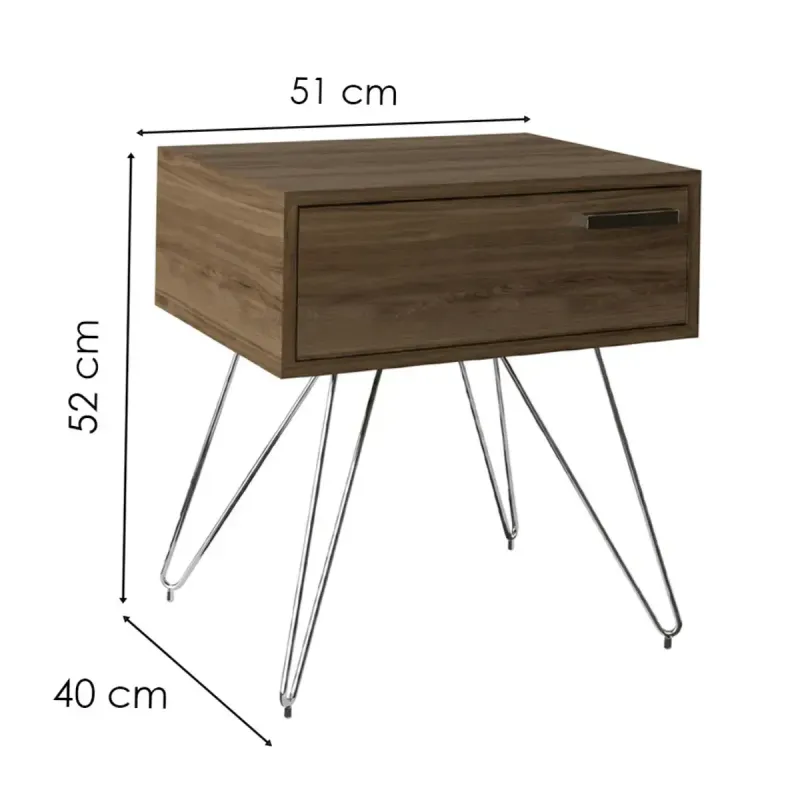 Medidas de Mesa Auxiliar Moderna Bertolini 881 Mesita de Noche Lateral para Sala con 1 cajón color Legno