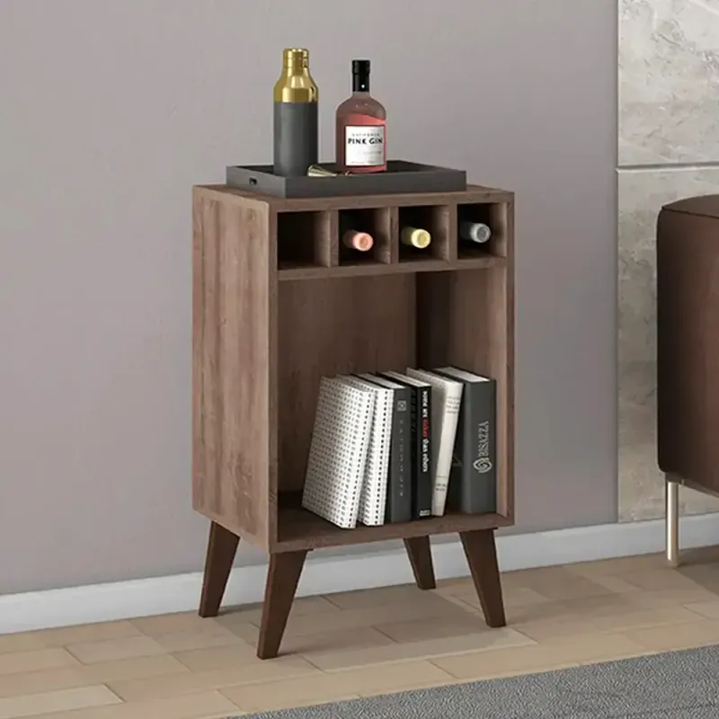 Mini bar Botellero Bertolini RT 3142 para Sala con 4 Porta Botellas color Rústico
