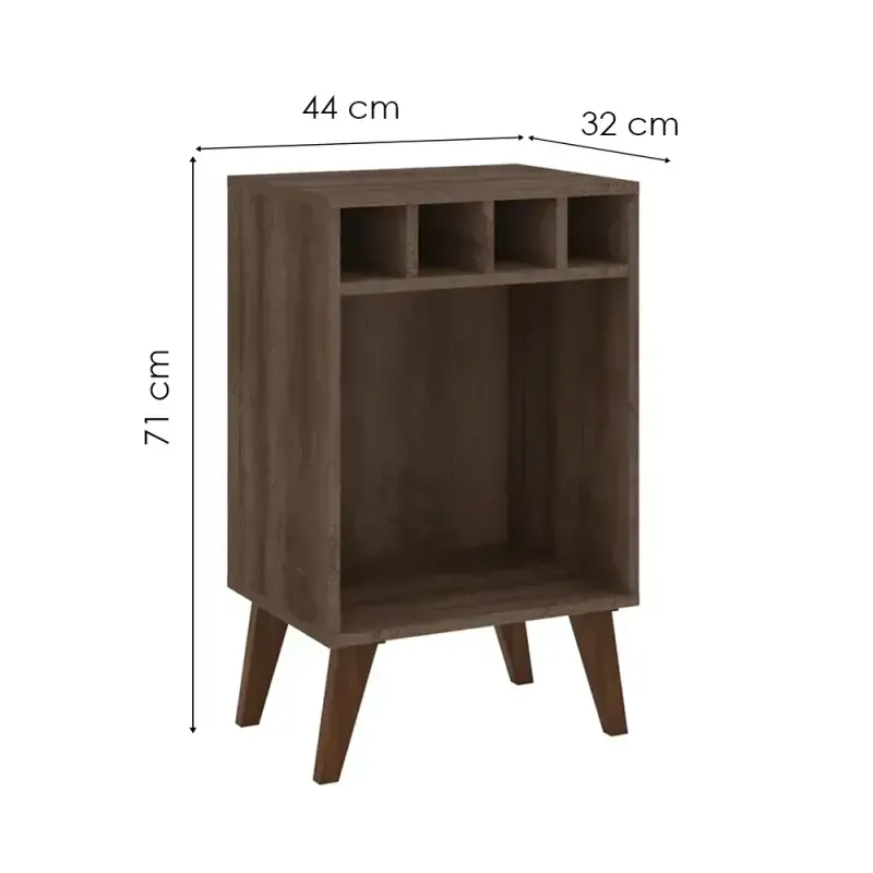 Medidas de Mini bar Botellero Bertolini RT 3142 Mesa Auxiliar para Sala con 4 Porta Botellas color Rústico