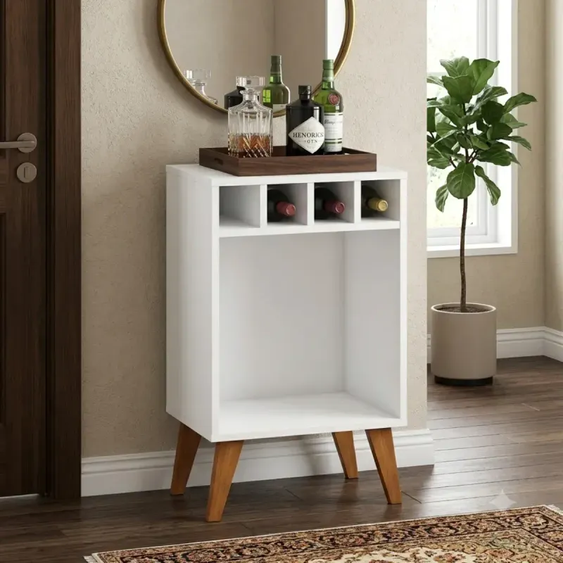 Mesa Auxiliar Botellero Bertolini RT 3142 para Sala con 4 Porta Botellas color Blanco