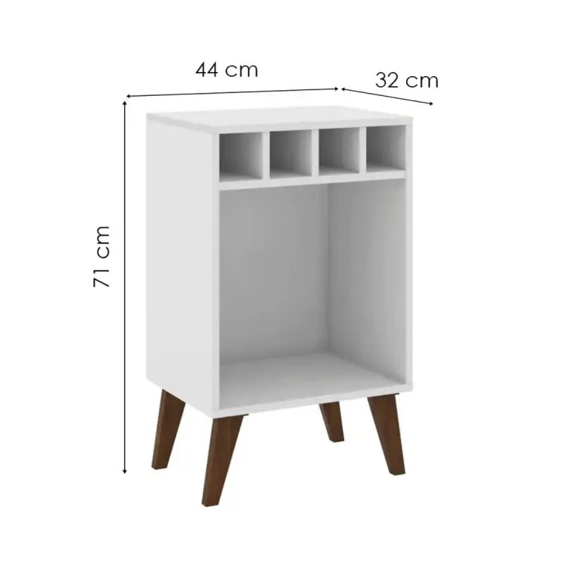 Medidas de Mini bar Botellero Bertolini RT 3142 Mesa Auxiliar para Sala con 4 Porta Botellas color Blanco