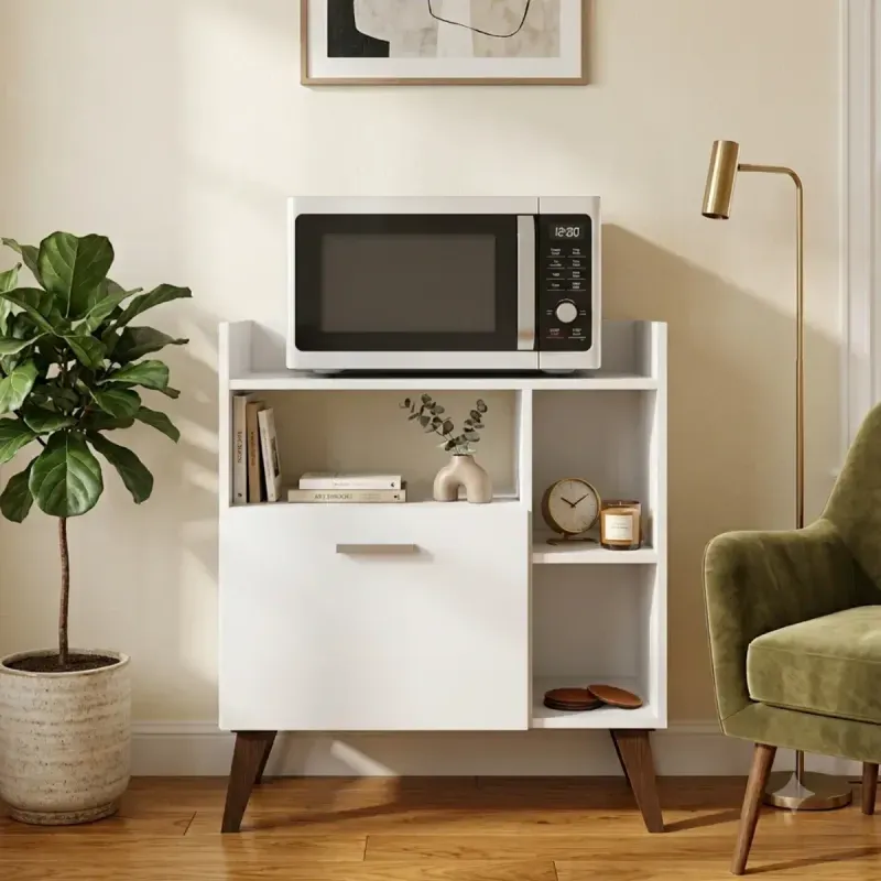 Mueble para Microondas Bertolini RT 3143 Organizador de Madera MDP con 3 nichos 1 puerta Blanco