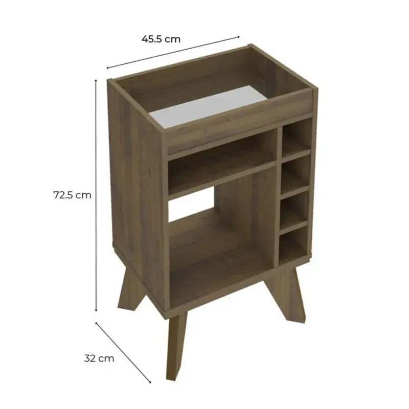 Medidas Mini Cava Bar de Madera MDP Bertolini Drink Botellero con 4 nichos color Pino