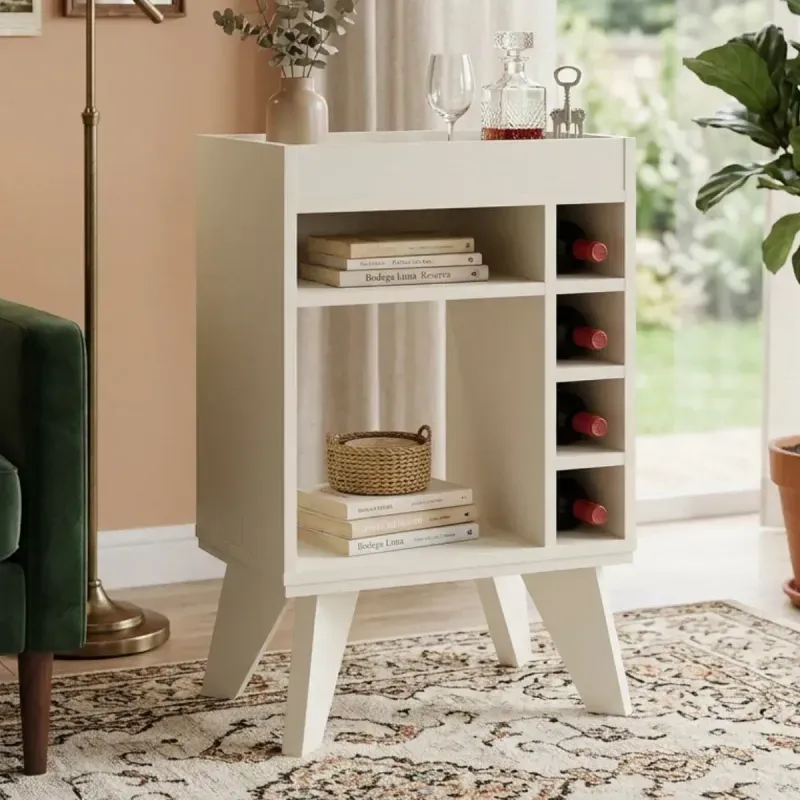 Mini Bar de Madera MDP Bertolini Drink Botellero con 4 nichos color Blanco
