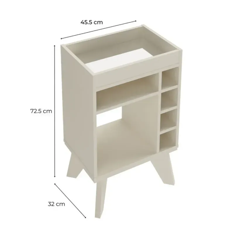 Medidas Mini Cava Bar de Madera MDP Bertolini Drink Botellero con 4 nichos color Blanco