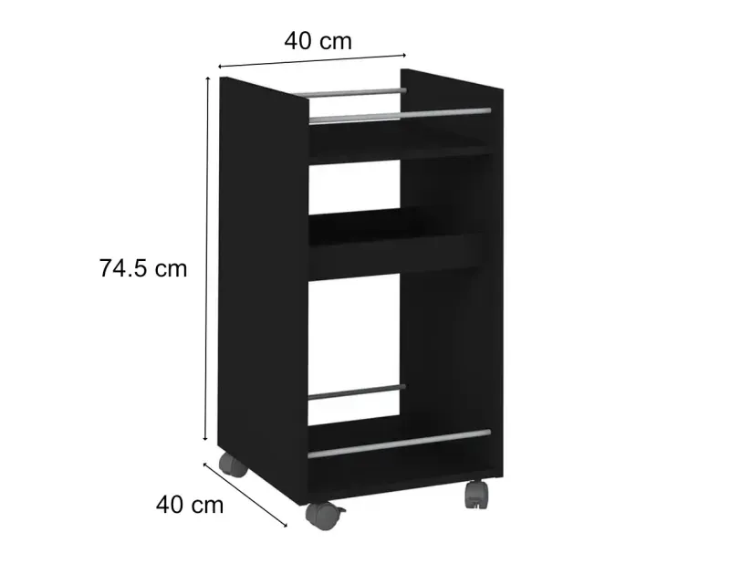 Medidas de Carrito Auxiliar de Cocina y Comedor Bertolini Brito Mini bar Botellero, Carrito servicio con Ruedas color Negro