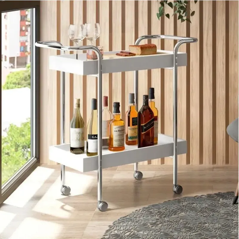Vista de Carrito Auxiliar de Cocina y Comedor Bertolini 1284, Carrito servicio con Ruedas color Blanco Cromado