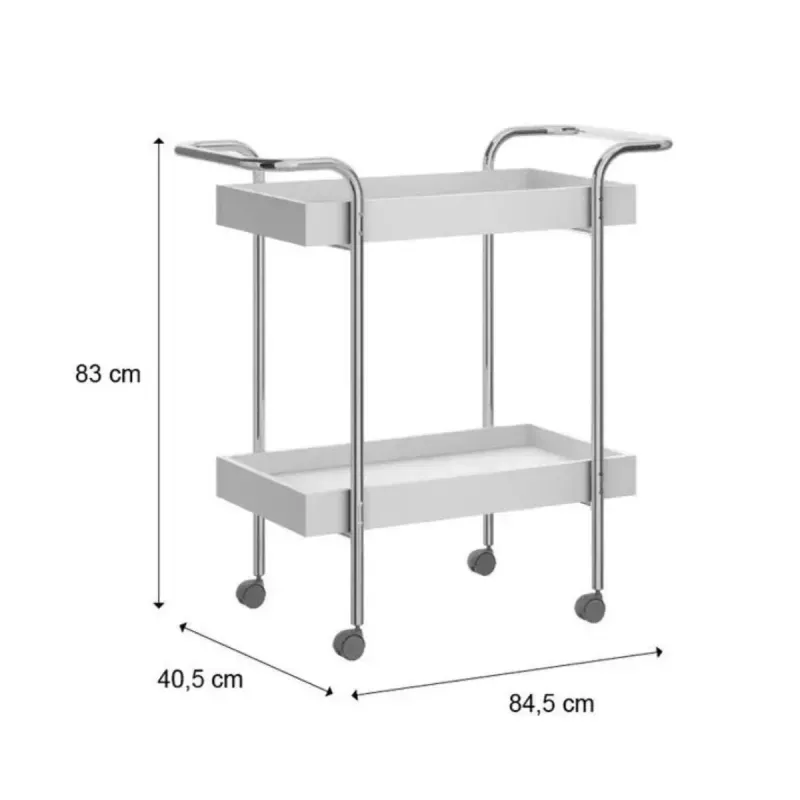 Medidas Carrito Auxiliar de Cocina y Comedor Bertolini 1284, Carrito servicio con Ruedas color Blanco Cromado