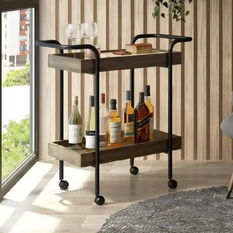 Ambiente Carrito Auxiliar de Cocina y Comedor Bertolini 1284, Carrito servicio con Ruedas color Legno Negro