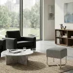 Banco Auxiliar para Sala o Comedor Moderno Bertolini 1282 Minimalista color Alaska con Patas Cromadas