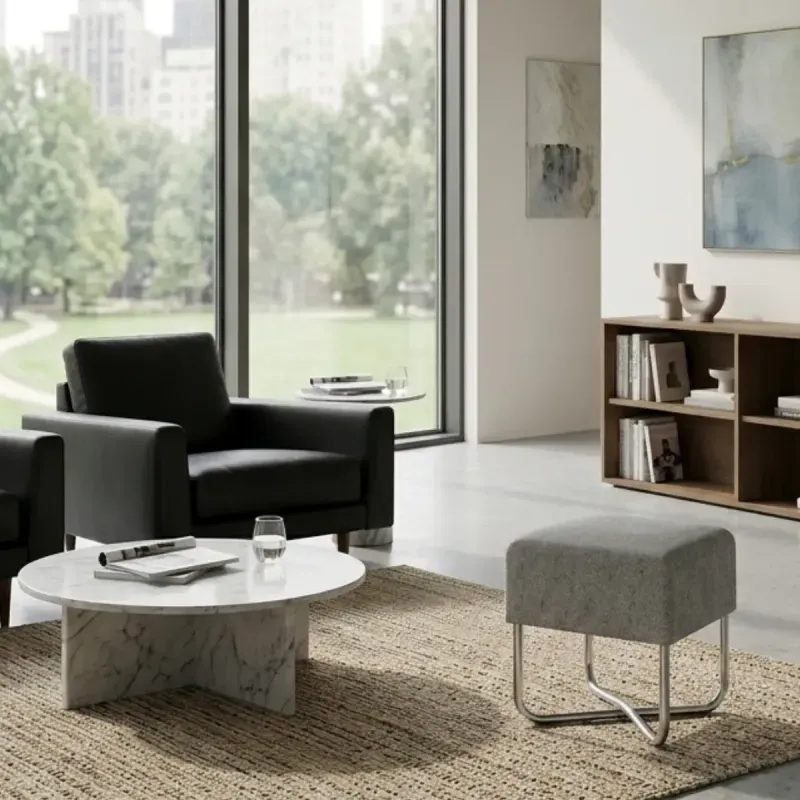Banco Auxiliar para Sala o Comedor Moderno Bertolini 1282 Minimalista color Alaska con Patas Cromadas