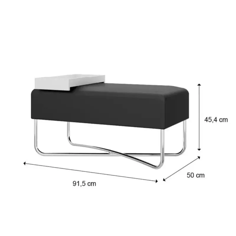 Medidas de Banca Auxiliar para Sala o Comedor Moderno Bertolini 1281 Puff Grande Minimalista con 1 Estante color Blanco y Negro Cromado