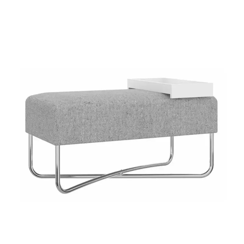 Banca Auxiliar para Sala o Comedor Moderno Bertolini 1281 Puff Grande Minimalista con 1 Estante color Alaska Cromado