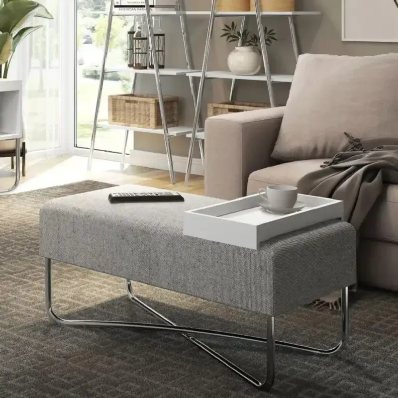 Banca Auxiliar para Sala o Comedor Moderno Bertolini 1281 Minimalista con 1 Estante color Alaska Cromado