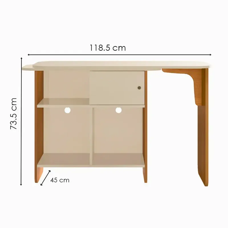 Medidas de Escritorio Moderno para Computadora Bertolini Nomad Escritorio de Madera MDP con 4 Nichos color Cerezo Off White