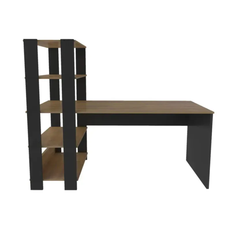 Escritorio para Computadora Moderno Bertolini Match Escritorio con Librero Estilo Industrial con 4 Estantes color Pino Negro