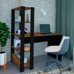 Escritorio para Computadora Moderno Bertolini Match Escritorio con Librero Estilo Industrial color Pino Negro