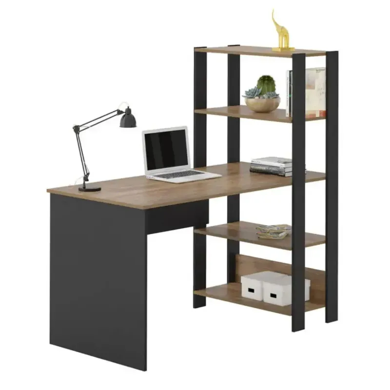 Escritorio para Computadora Moderno Bertolini Match Escritorio con Librero Pino Negro