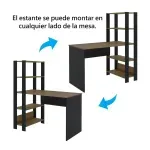 Escritorio con Librero Estilo Industrial Moderno Bertolini Match con 4 Estantes color Pino Negro