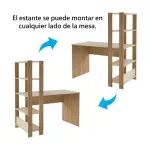 Escritorio con Librero Estilo Industrial Moderno Bertolini Match con 4 Estantes color Off White Roble
