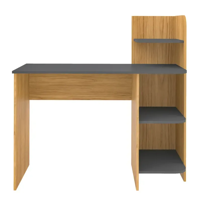 Escritorio para Computadora Moderno de Madera MDP Bertolini Link, 4 nichos color Roble Grafito