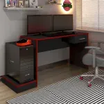 Escritorio para Computadora de Madera MDP Bertolini Gamer 1 Cajón 1 Estante Elevado color Negro Rojo
