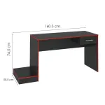 Medidas de Escritorio para Computadora Armable de Madera MDP Bertolini Gamer 1 Cajón 1 Estante Elevado color Negro Rojo