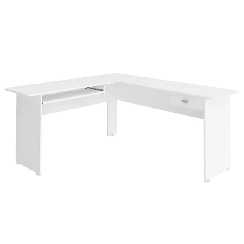 Escritorio en L Moderno para Computadora y Oficina Bertolini Cannes Escritorio de Madera MDP con 1 cajón color Blanco