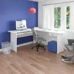 Escritorio en L para Computadora y Oficina Bertolini Cannes Escritorio de Madera MDP con 1 cajón color Blanco