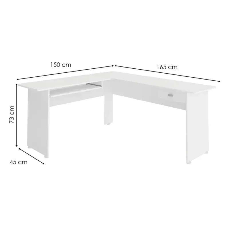 Medidas de Escritorio en L Moderno para Computadora y Oficina Bertolini Cannes Escritorio de Madera MDP con 1 cajón color Blanco