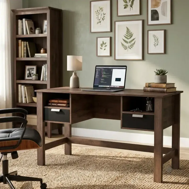 Escritorio para Computadora de Madera MDP Bertolini RT 3127 2 cajones 2 nichos color Rústico Negro