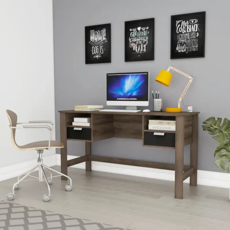 Escritorio para Computadora Moderno Armable Bertolini RT 3127 2 cajones 2 nichos color Rústico Negro
