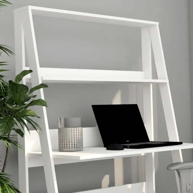 Mesa para PC en forma de A Moderna Armable Bertolini E 960  con Estantes de Madera MDP color Blanco