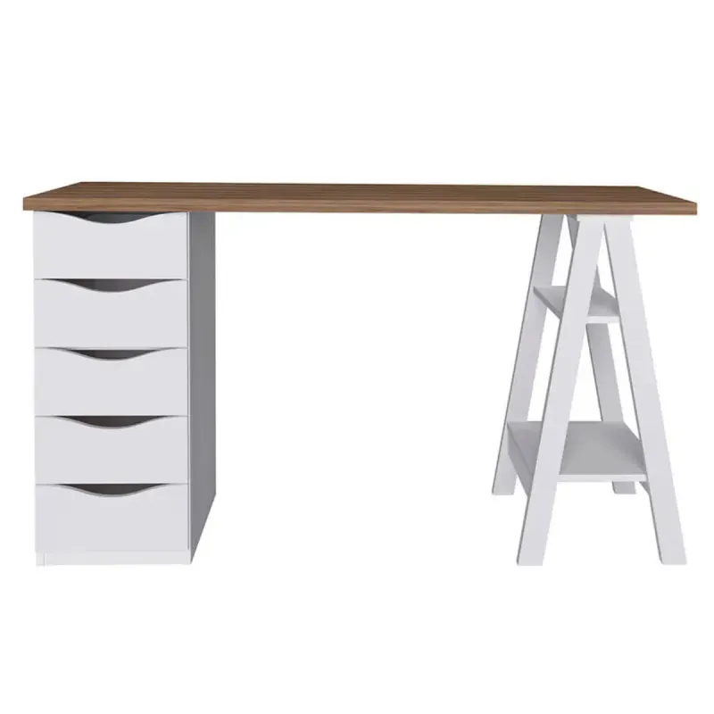 Escritorio para Computadora Armable de Madera MDP Bertolini Spirit 5 Cajones color Nogal y Blanco