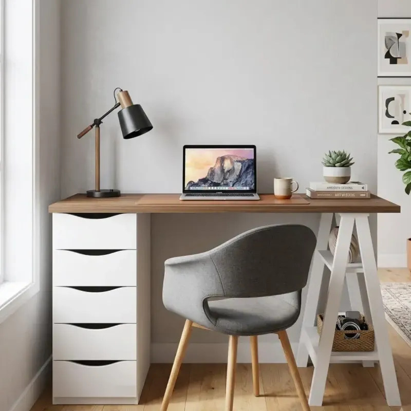 Escritorio para Computadora de Madera MDP Bertolini Spirit 5 Cajones color Nogal y Blanco