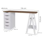 Medidas de Escritorio para Computadora Armable de Madera MDP Bertolini Spirit 5 Cajones color Nogal y Blanco