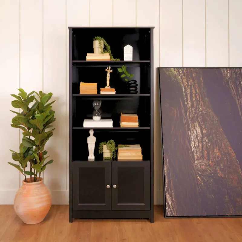 Estantería Librero Organizador Minimalista E 958 Estante de Almacenamiento Moderno con 4 nichos color Negro